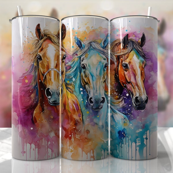 Chevaux Tumbler Wrap Sublimation Designs - Seamless Skinny Tumbler 20oz Design - PNG - EmmePrintco