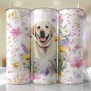 Yellow Labrador Dog Mom Tumbler Wrap Floral Seamless Sublimation Designs Downloads - Skinny 20oz - PNG