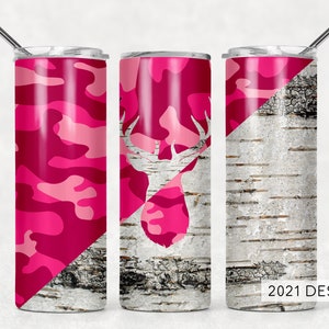Cowgirl Deer Head Stag Silhouette Pink Camo Sublimation Designs Downloads - Skinny Tumbler 20oz Design - PNG 2021
