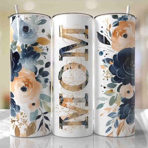 MOM Blauworanje beker wrap bloemmotieven naadloze sublimatie ontwerpen downloads - mager 20oz - png