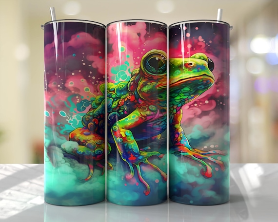 Frog Tumbler Wrap Neon Bright Colorful Designs Seamless Sublimation Designs  Downloads Skinny 20oz PNG 