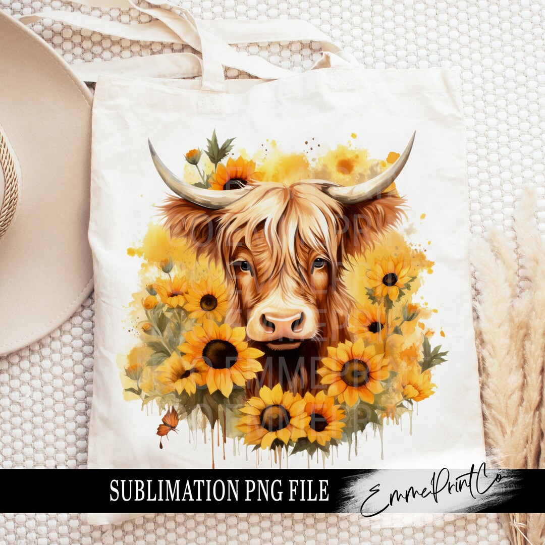Sunflower - Highland Cow - Sublimation Design Download PNG - DTF ...