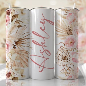 Boho Floral Tumbler Wrap mit Namen Sublimation Anpassen von Designs Fügen Sie Ihren eigenen Text hinzu Nahtlose Downloads - Skinny Tumbler 20oz Design - PNG