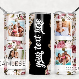 Floral Photo Tumbler Add Name Seamless for Pictures Sublimation Designs Downloads - Skinny 20oz - PNG 2022