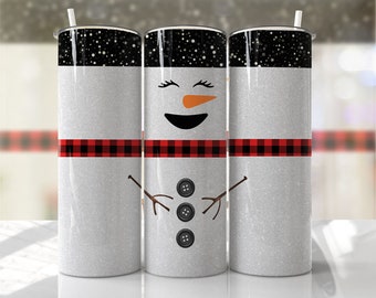 Snowman Christmas Sublimation Tumbler Wrap Designs Downloads - Skinny Tumbler 20oz Design - PNG Commercial Use - EmmePrintCo