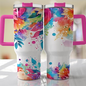 Cores brilhantes Floral 40oz Quencher Tumbler Wrap - Design de copo PNG sem costura Designs de sublimação Downloads - PNG