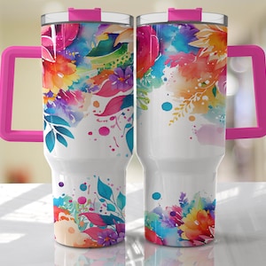 Bright Colors Floral 40oz Quencher Tumbler Wrap -  Seamless PNG Tumbler Design Sublimation Designs Downloads - PNG