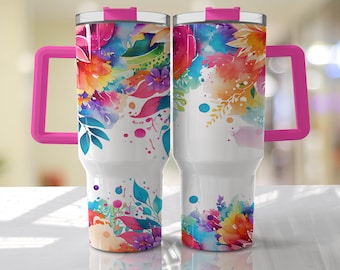 Bright Colors Floral 40oz Quencher Tumbler Wrap -  Seamless PNG Tumbler Design Sublimation Designs Downloads - PNG