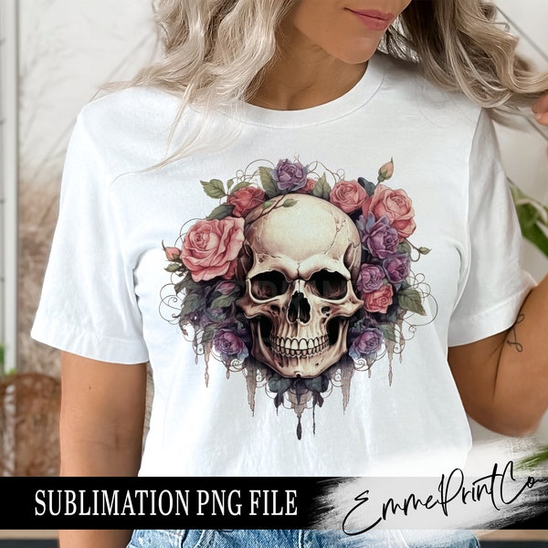 Skull Roses Sublimation Design PNG - Halloween Floral Tshirt Mugs Tumbler Sublimation - PNG - EmmePrintco