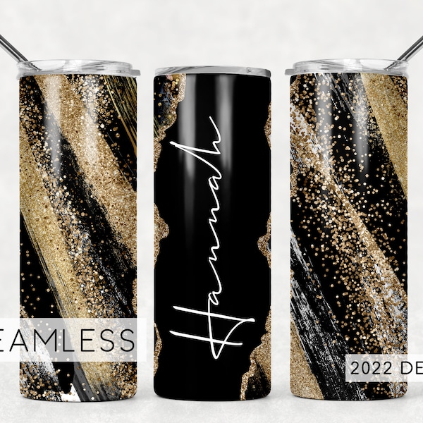 Add Your Own Name Text Milky Way Seamless Tumbler Design Black and Gold Glitter Sublimation Designs Downloads - Skinny 20oz - PNG 2022