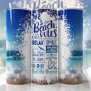 Seamless Beach Tumbler Wrap Summer Beach Rules Sublimation Designs Downloads - Skinny 20oz - PNG EmmePrintCo