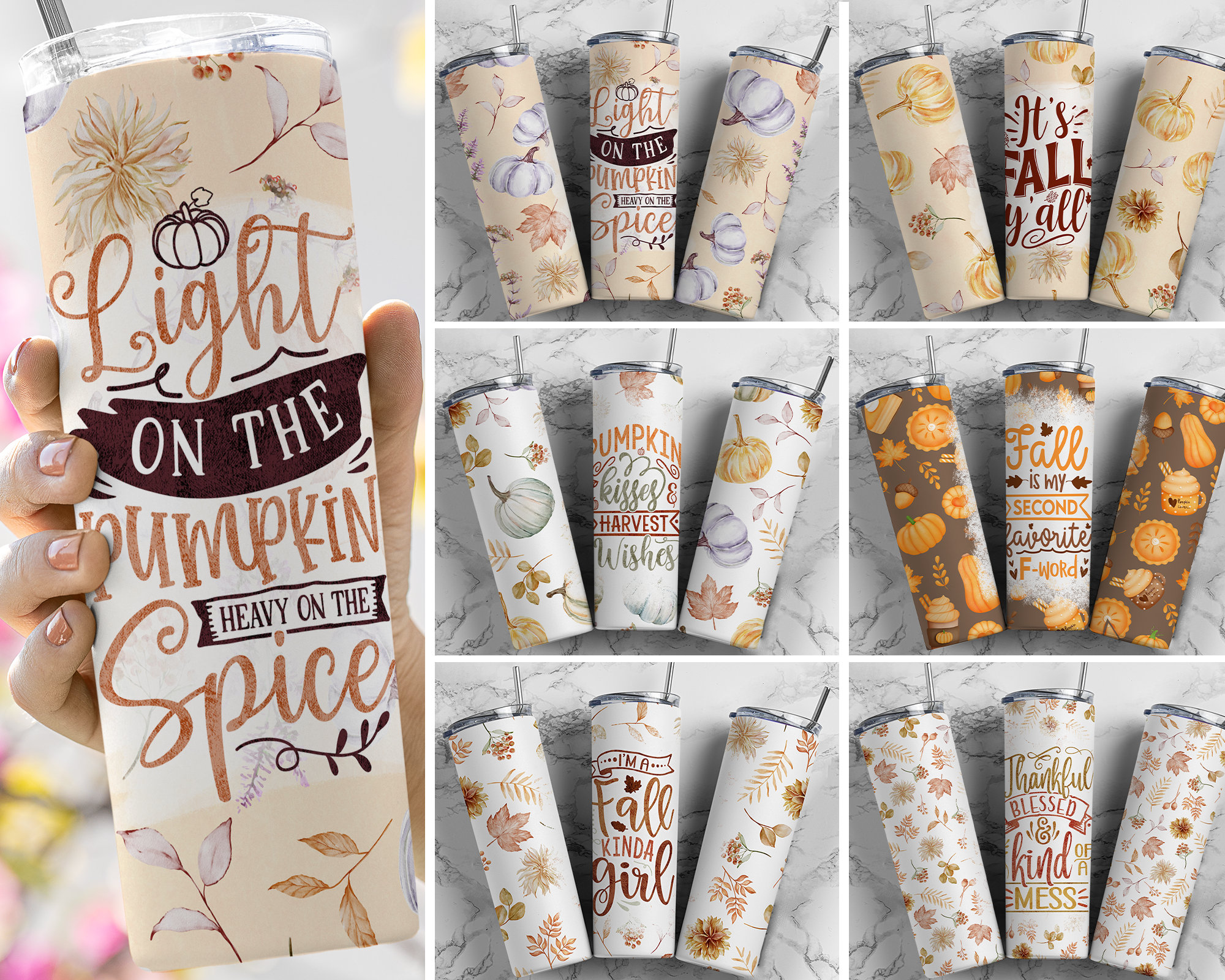 Funny Fall Tumbler Wrap Bundle Floral PNG Seamless Tumbler Drive ...