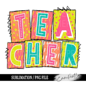 Teacher Neon Sublimation Design PNG - Bright Neons Occupation PNG Tshirt Mugs Tumbler Sublimation - PNG - EmmePrintco