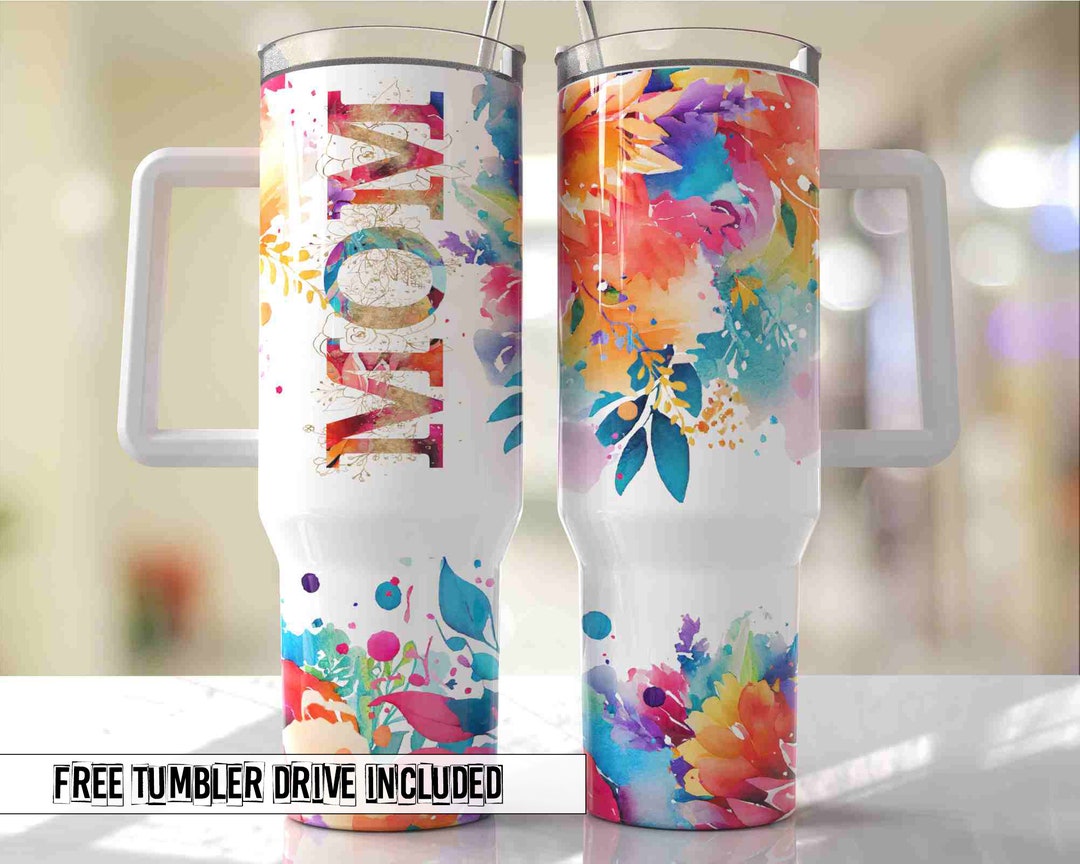 MOM Bright Colors Floral Mom 40oz Quencher Tumbler Wrap - Seamless PNG ...