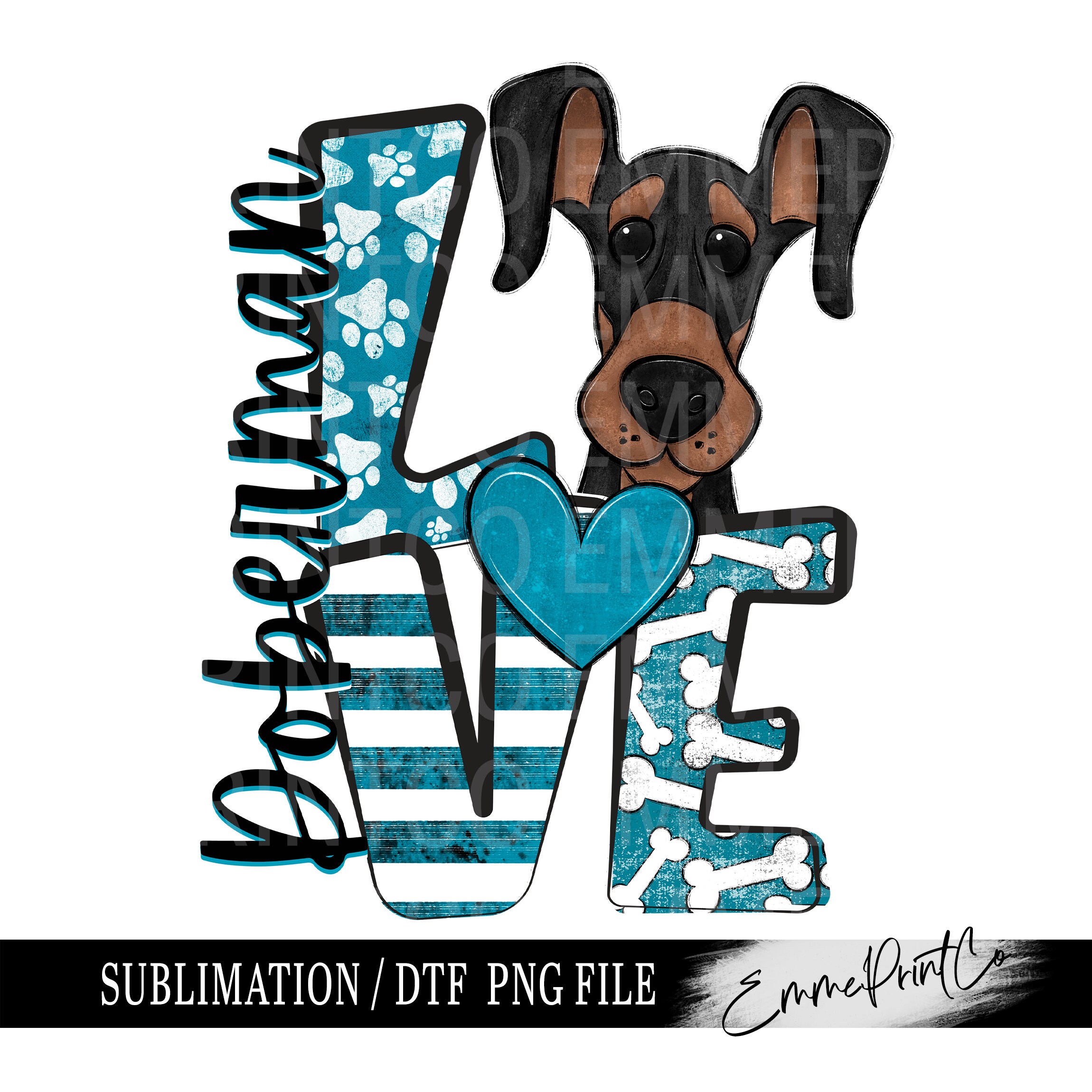Doberman - Dog Love - Sublimation Design Download PNG - DTF Digital ...