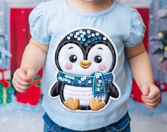 Cute Christmas Faux Embroidery Sequins Glitter Sublimation Design Download PNG - DTF  Download - Shirts Penguind