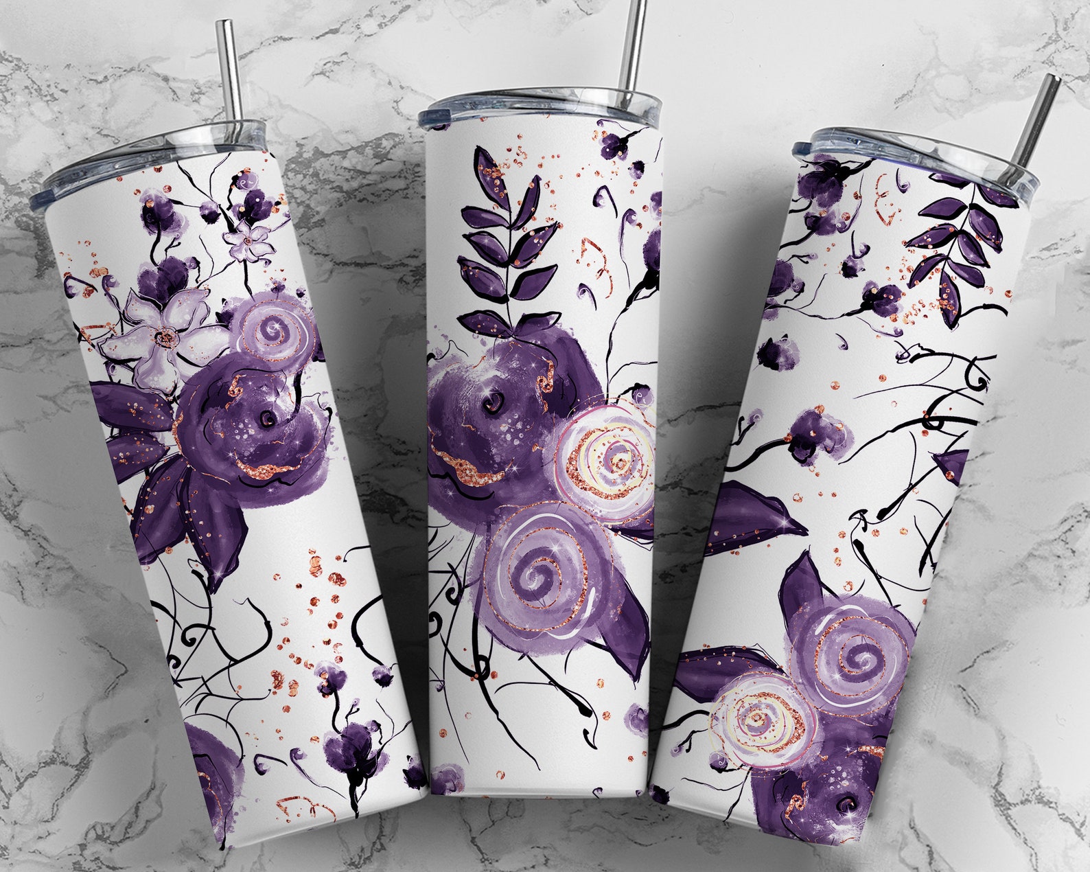 Purple Floral Tumbler Wrap PNG Seamless Sublimation Designs - Etsy