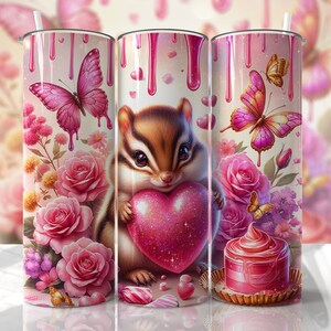 VALENTINE&#39;S DAY Tumbler Wrap - Cute Chipmunk - 20oz Skinny Seamless Tumbler Wrap PNG - Sublimation Tumbler Template - EmmePrintCo