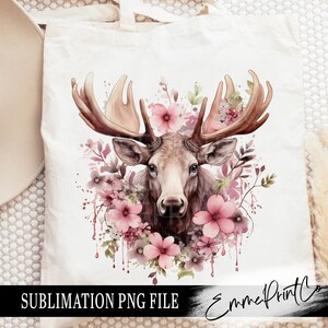 Stag Floral Sublimation Design PNG -  Tshirt Mugs Tumbler Sublimation - PNG - EmmePrintco