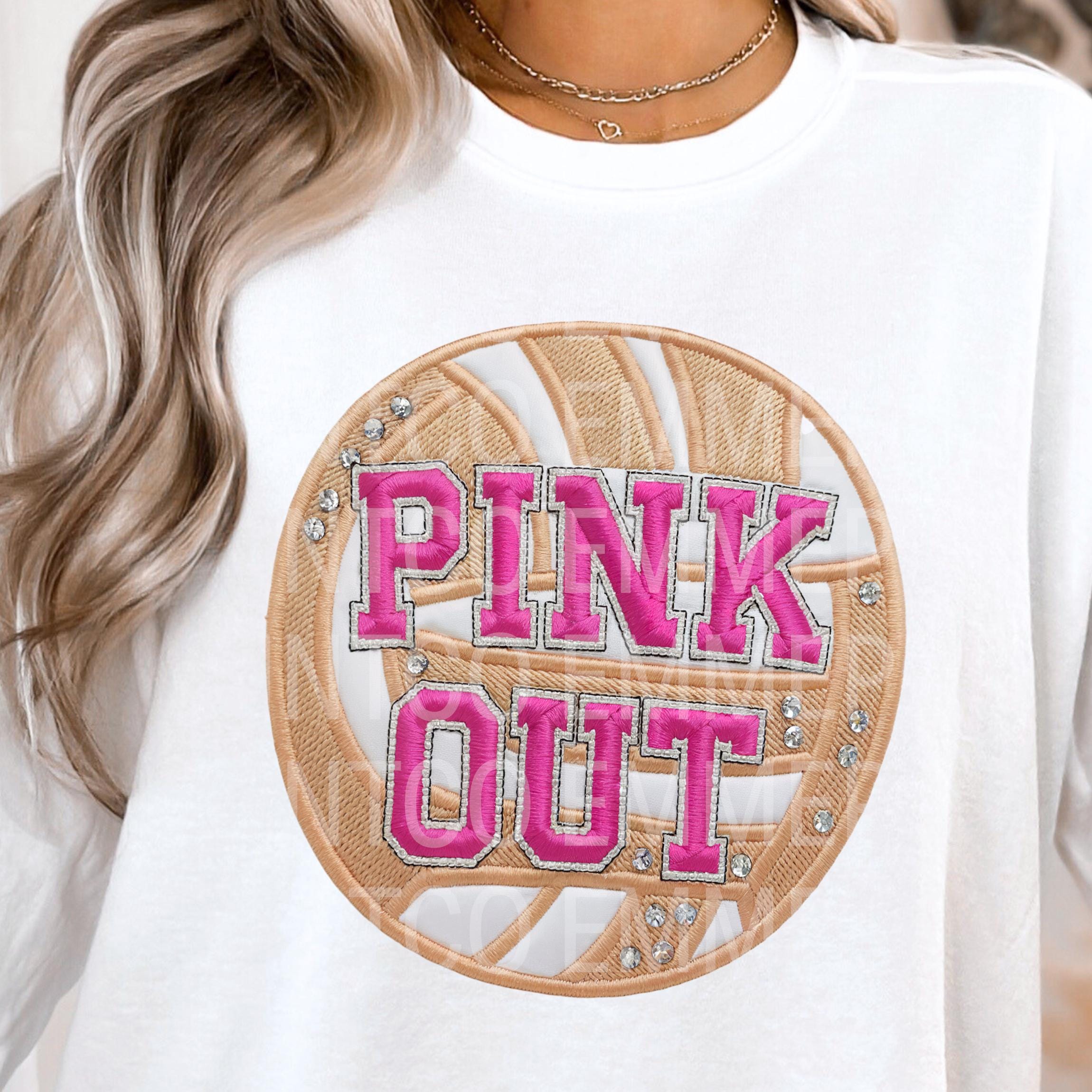 Volleyball Pink Out Ribbon Sublimation Design Faux Embroidery Cancer ...
