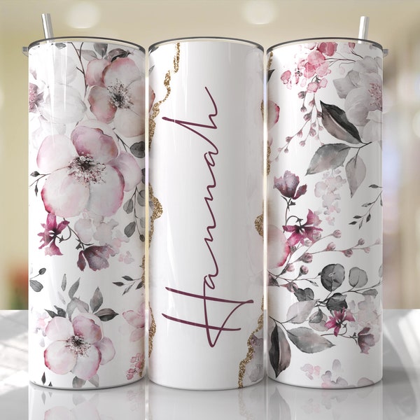 Floral Add Your Own Name Text Seamless Tumbler Design Gold Sublimation Designs Downloads - Skinny 20oz - PNG 2022