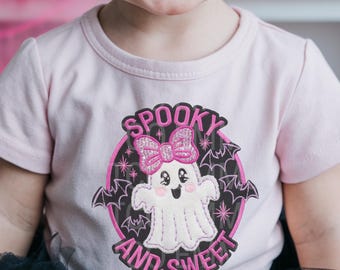Faux Embroidery Sublimation PNG Spooky and Sweet Halloween Sublimation  Ghost Girl - Cute Little Girls - Design Download - DTF - Shirts