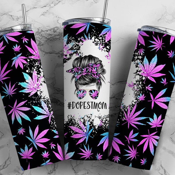 Dopest Mom Funny Weed Marijuana Mom Bun Hair Funny Seamless Sublimation Designs Downloads - Skinny Tumbler 20oz Design - PNG 2021