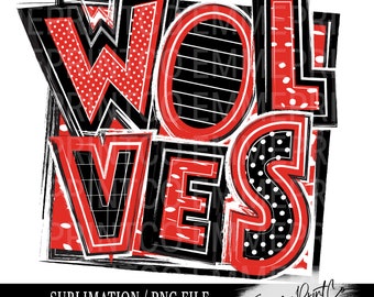 Diseño de sublimación de orgullo escolar de los Lobos PNG - Equipo rojo y negro PNG Camisetas, tazas, vasos Sublimación - PNG - EmmePrintco