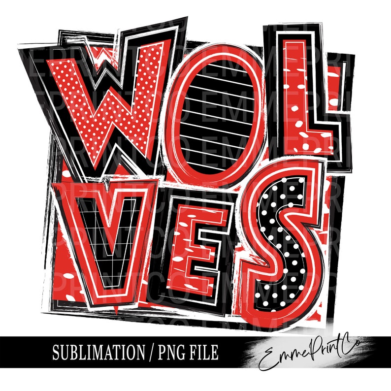 Wolves School Spirit Pride Sublimation Design PNG - Red Black Team PNG ...
