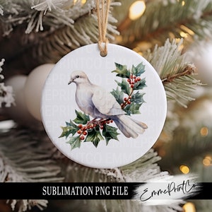 Dove - Christmas Ornament Sublimation PNG Watercolor - Circle Sign Round Square EmmePrintCo