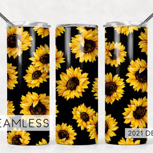 Black Sunflowers Seamless Sunflower Sublimation Designs Downloads - Skinny Tumbler 20oz Design - PNG 2021