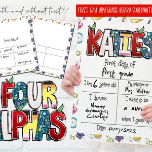 Dry Erase Board First Day of School Sublimation Designs - 4 School Theme Alpha Sets Included! - Last Day of School - Customizable