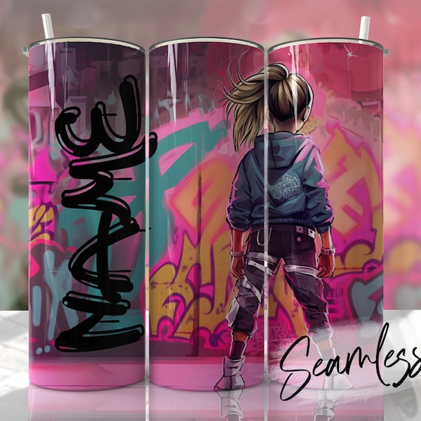 Hip Hop Dancer Graffiti Blonde Tumbler Wrap Seamless Dance Tumbler PNG Plantilla Sublimación Diseños Descargas - Diseño flaco de 20oz