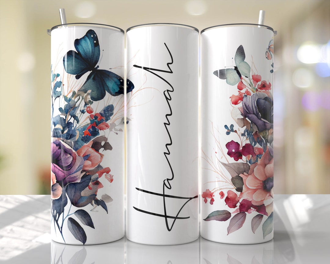 Butterfly Floral Tumbler Wrap Add Your Own Name Colorful Flowers ...