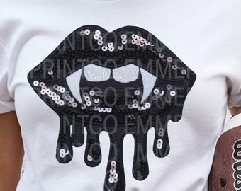 Faux Embroidery Sublimation PNG Vampire Fangs Lips Halloween Sublimation  Ghost Girl - For Mom - Design Download - DTF - Shirts