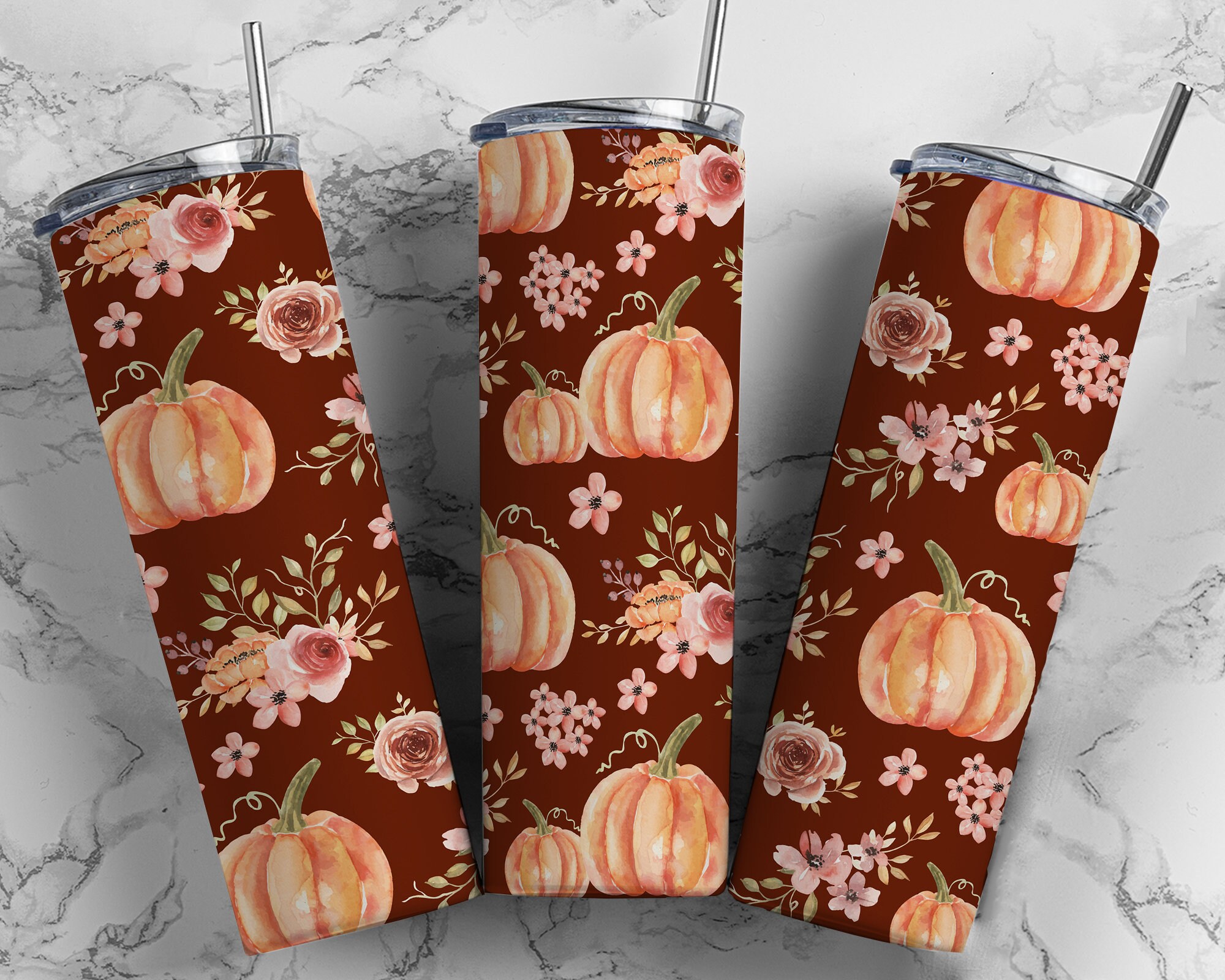 Fall Tumbler Wrap Bundle Floral PNG Seamless Tumbler Drive Designs ...