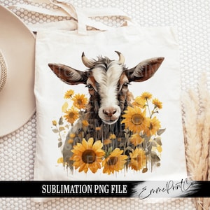 Sunflower - Goat - Sublimation Design Download PNG - DTF Digital File Download - Shirts Mugs Tumblers EmmePrintCo