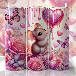 VALENTINE&#39;S DAY Tumbler Wrap - Mouse Cute - 20oz Skinny Seamless Tumbler Wrap PNG - Sublimation Tumbler Template - EmmePrintCo