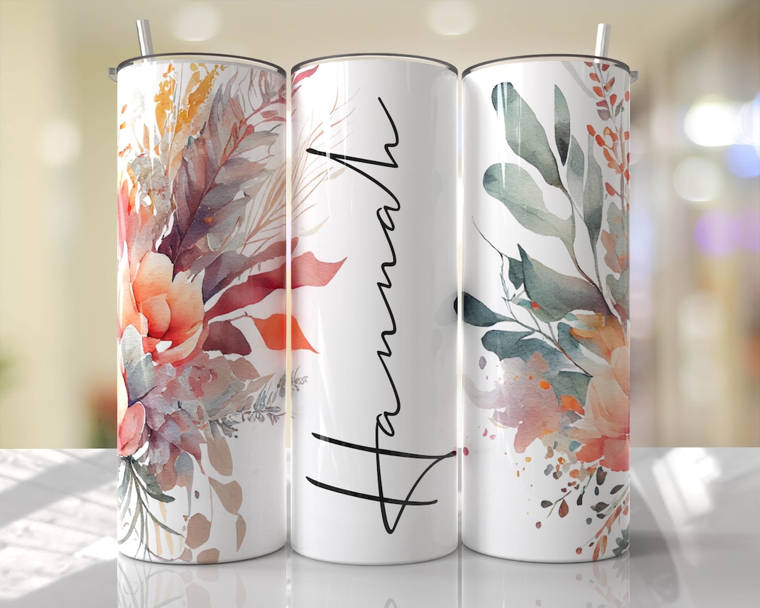 Floral Tumbler Wrap Add Your Own Name Colorful Boho Flowers Sublimation ...
