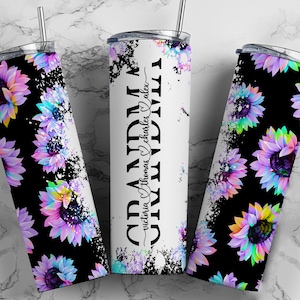 GRANDMA Dia das Mães Tumbler Wrap PNG Adicionar nomes de crianças Tumbler de girassol roxo Designs de sublimação sem costura Downloads - Design de 20 onças - 2022