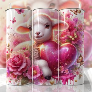 VALENTINE&#39;S DAY Lamb Tumbler Wrap - Cute - 20oz Skinny Seamless Tumbler Wrap PNG - Sublimation Tumbler Template - EmmePrintCo