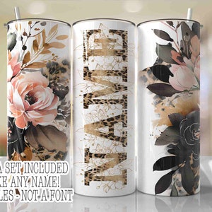 ALPHA inklusive! Fügen Sie Ihren eigenen Namen hinzu Leopard Print Schwarz Blumen Sublimation Tumbler Wrap Nahtlos Sublimation Designs Downloads -