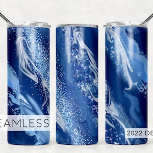 Milky Way Seamless Tumbler Design Turquoise Agate Blue Glitter Sublimation Designs Downloads - Skinny 20oz Wrap - PNG 2022