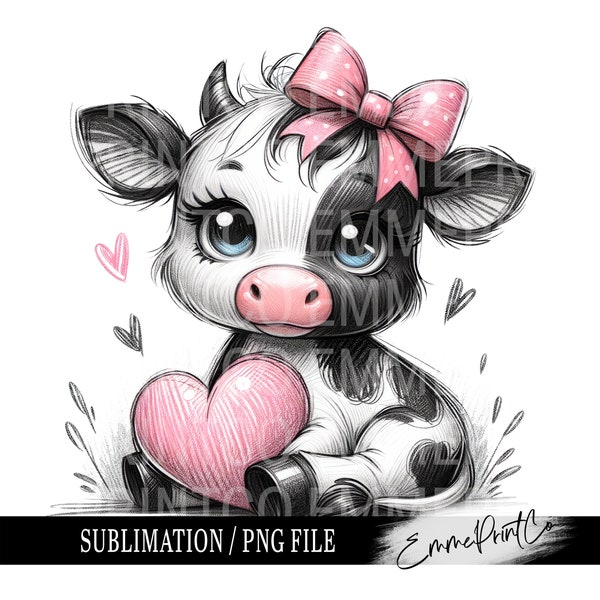 Cow - Valentine's Day - Sublimation Design Download PNG - DTF Digital File Download - Shirts Mugs Tumblers EmmePrintCo