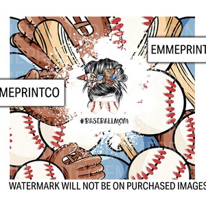Baseball Mom Bun Hair Funny Seamless Sublimation Designs Downloads - Skinny Tumbler 20oz Design - PNG image 3