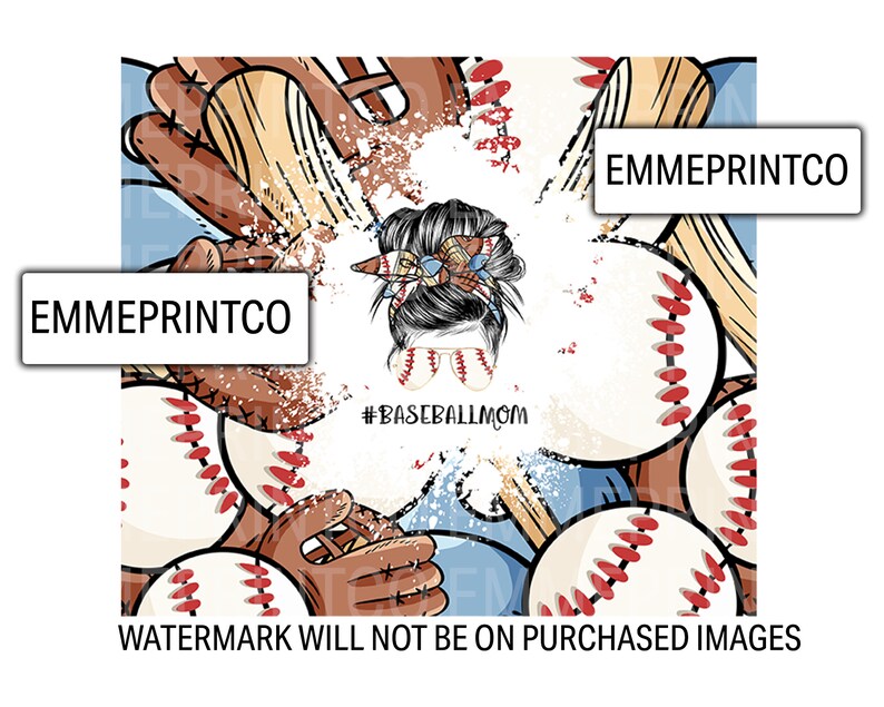 Baseball Mom Bun Hair Funny Seamless Sublimation Designs Downloads - Skinny Tumbler 20oz Design - PNG image 3