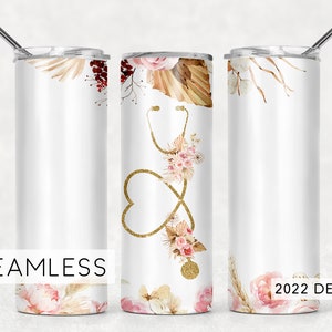 Nurse Doctor Medical Stethoscope Floral Sublimation Tumbler Seamless Sublimation Designs Downloads - Skinny Tumbler 20oz Design - PNG 2022