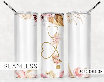 Nurse Doctor Medical Stethoscope Floral Sublimation Tumbler Seamless Sublimation Designs Downloads - Skinny Tumbler 20oz Design - PNG 2022