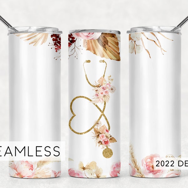 Nurse Doctor Medical Stethoscope Floral Sublimation Tumbler Seamless Sublimation Designs Downloads - Skinny Tumbler 20oz Design - PNG 2022