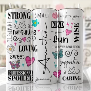 Auntie - Positive Affirmation - 20oz Skinny Seamless Tumbler Wrap PNG - Sublimation Tumbler Template - EmmePrintCo